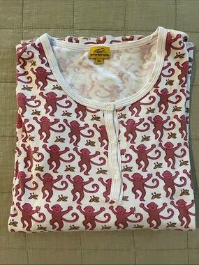 Roberta Roller Rabbit Pima Cotton Pink/White Monkey-Print TOP ONLY Size XL